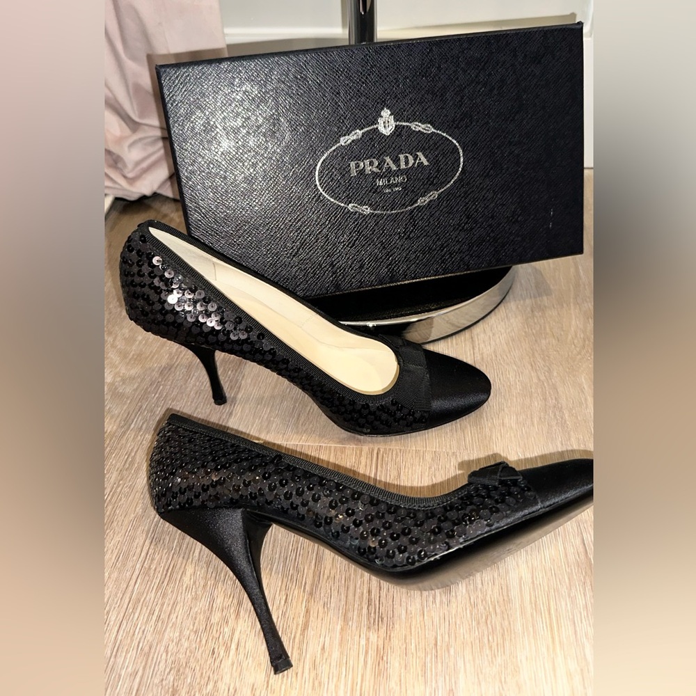 Prada Black Ballerina Sequin Women's Heels